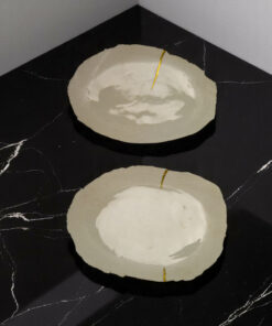 Set de Deux Mini-Assiettes en Porcelaine Restaurées au Kintsugi
