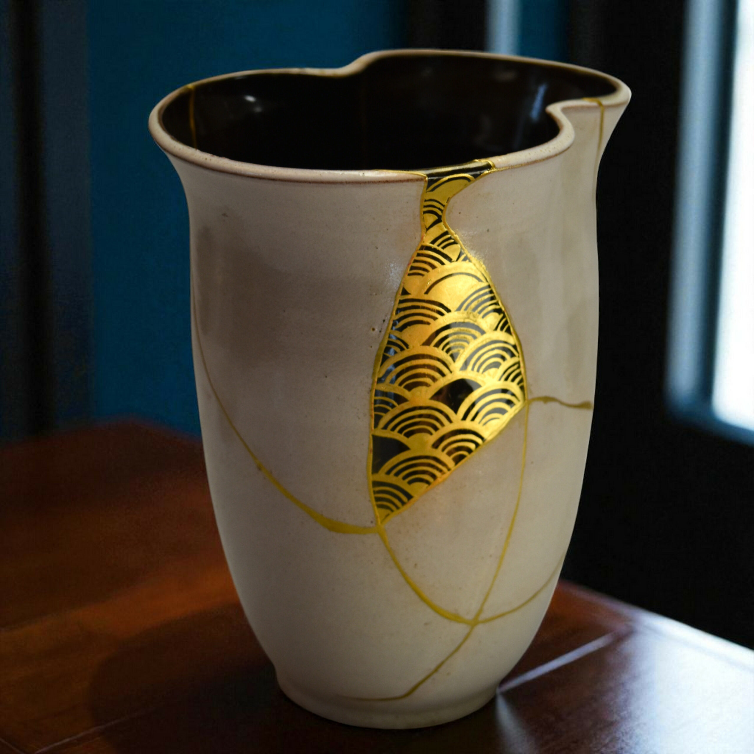 Vase Blanc Kintsugi Et Maki e Kintsugi Or 24 Carats