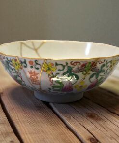 Grand Bol en Porcelaine de Chine Style Wucai - Kintsugi à l'Or 24 carats