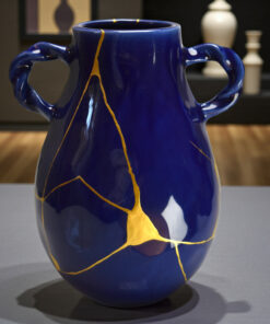 Vase bleu Kintsugi