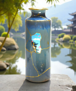 Vase Bleu Kintsugi au chateau dans le ciel