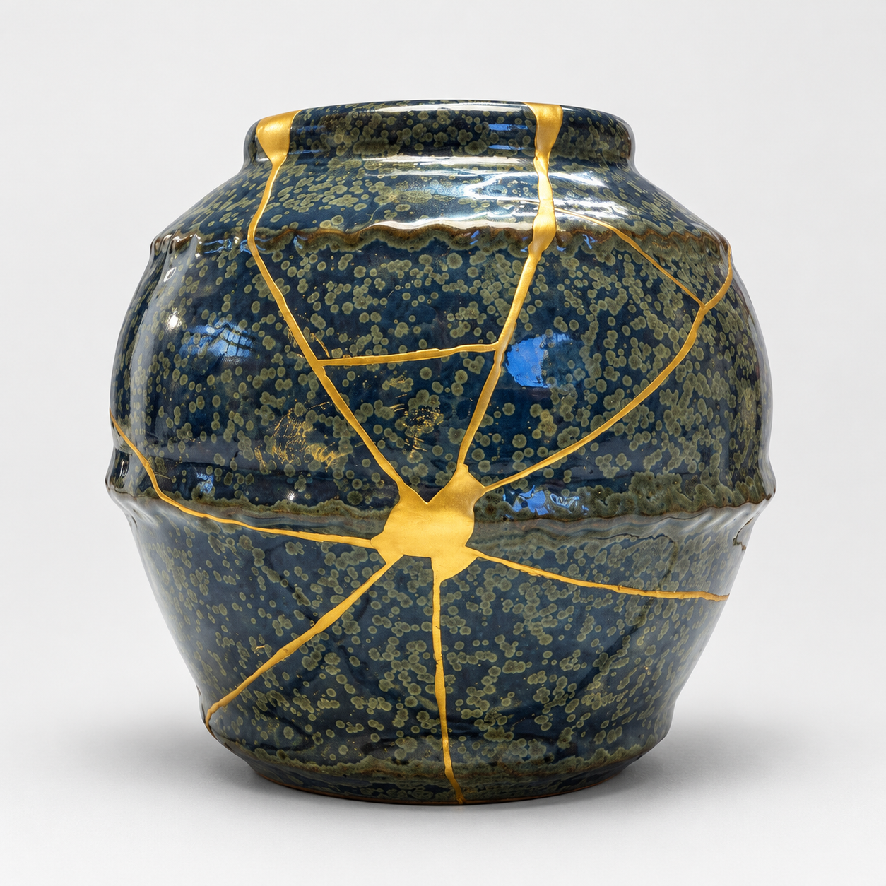 petit vase bleu gris 1 | Kintsugi by Myriam GREFF