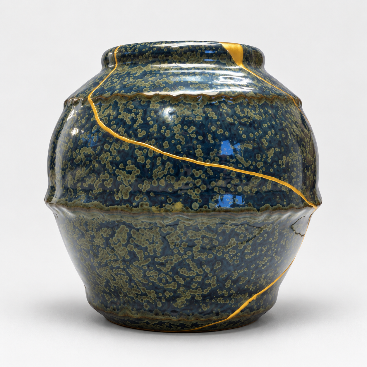 petit vase bleu gris 5 | Kintsugi by Myriam GREFF