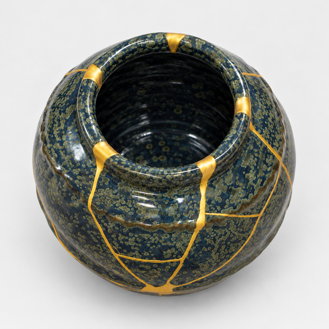 petit vase bleu gris 7 | Kintsugi by Myriam GREFF